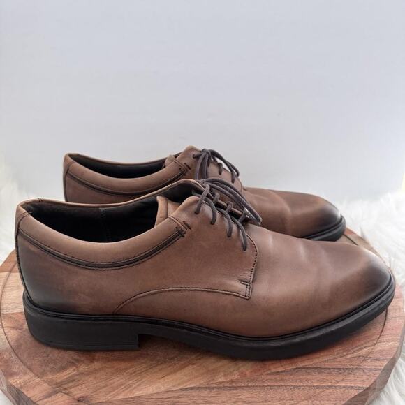 Ecco Vitrus Shoes Mens Size 10 Brown Leather Plain Toe Derby Dress 64020401112 - Picture 1 of 10